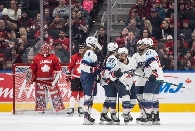 December 10, 2025, Edmonton, Ab, CANADA: United States players celebrates a goal against Canada during third period Rivalry Series action in Edmonton on Wednesday, December 10, 2025. Canada News - December 10, 2025  - ZUMAc35_ 20251210_zaf_c35_112 Copyright: xJasonxFransonx