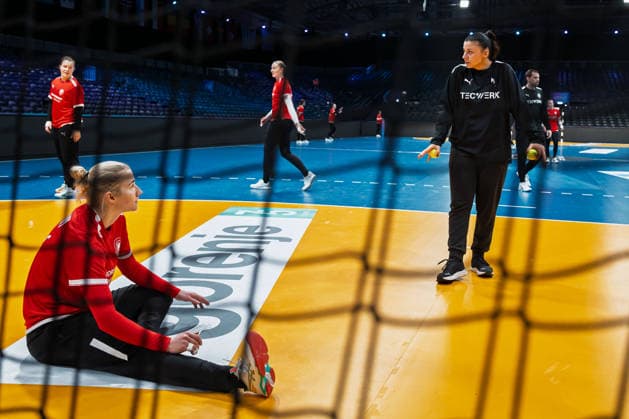 Handball, Womens World Championship Germany Training Goalkeeper Katharina Filter Germany , Goalkeeping coach Jasmina Rebmann Jankovic Germany Rotterdam Ahoey Netherlands