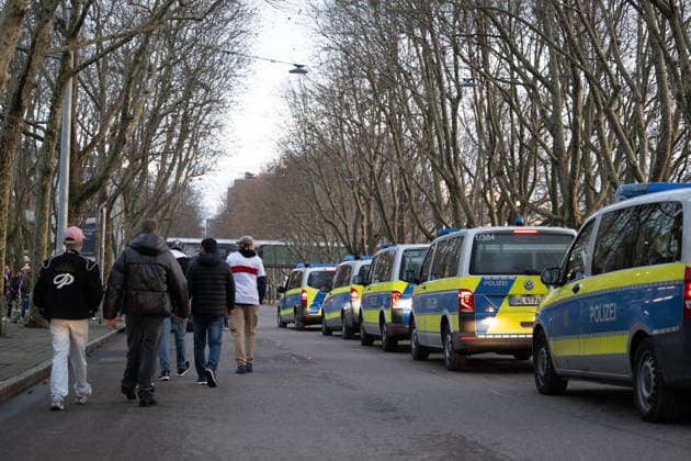 Security, Police, Police presence outside the stadium MHP Arena, GER, VfB Stuttgart vs Maccabi Tel Aviv, Football, UEFA Europa League, Men, Matchday 6, Season 2025 2026, 11 12 2025, GER, VfB Stuttgart vs Maccabi Tel Aviv, Football, UEFA Europa League, Men, Matchday 6, Season 2025 2026, 11 12 2025 Stuttgart Copyright: xEibner-Pressefoto WolfgangxFrankx EP_WFK
