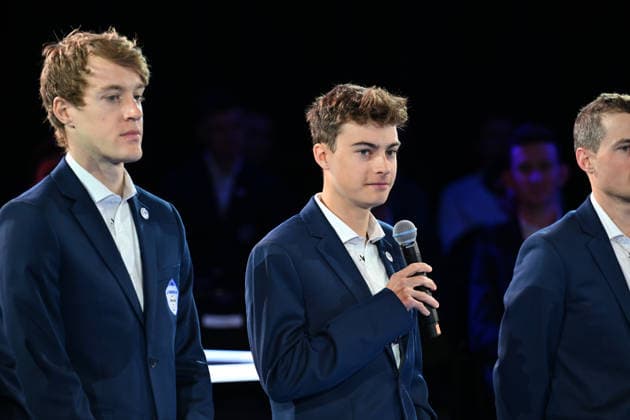 Decathlon - CMA CGM Cycling Team 2026 Presentation US rider Matthew Ricitello participates in the team presentation of the DECATHLON - CMA CGM cycling team ahead of the coming 2026 season in Villeneuve d Ascq, France, on December 11, 2025. Villeneuve d Ascq France  Copyright: xGautierxDemouveauxx originalFilename:demouveaux-notitle251211_npgVX.jpg