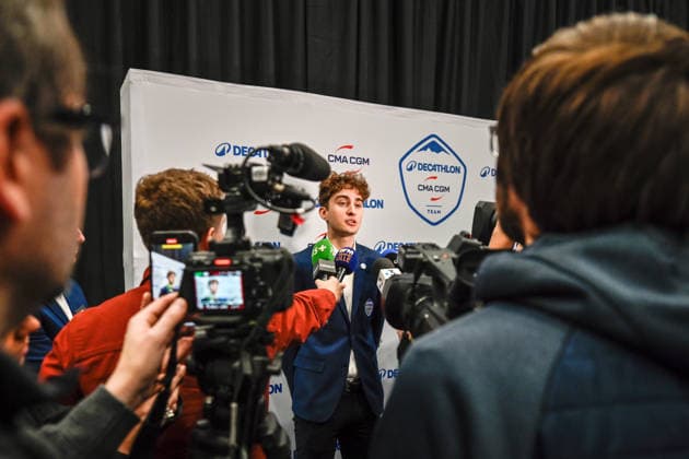 Decathlon - CMA CGM Cycling Team 2026 Presentation Young French rider Paul Seixas responds to the press after the team presentation of the DECATHLON - CMA CGM cycling team ahead of the coming 2026 season, in Villeneuve d Ascq, France, on December 11, 2025. Villeneuve d Ascq France  Copyright: xGautierxDemouveauxx originalFilename:demouveaux-notitle251211_npxwz.jpg
