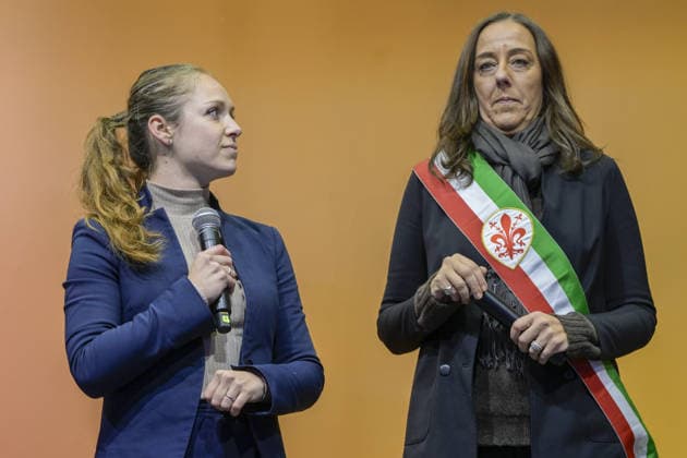 THE MAYOR OF THE CITY OF FLORENCE SARA FUNARO AND THE COUNCILOR LETIZIA PERINI during Olympic Torch Relay, Olympic Winter games, Winterspiele,Spiele, Summer games Milano-Cortina 2026 in Florence, Italy, December 11 2025  Copyright: xJacopoxCane IPAxSportx xipa-agency.netx xx IPA_69033929 IPA_Agency_IPA69033929