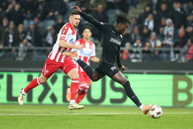SOCCER - UEFA EL, Sturm vs Red Star GRAZ,AUSTRIA,11.DEC.25 - SOCCER - UEFA Europa League, SK Sturm Graz vs Red Star Belgrade. Image shows Seedy Jatta (Sturm).  GEPAxpictures xChrisxBauer