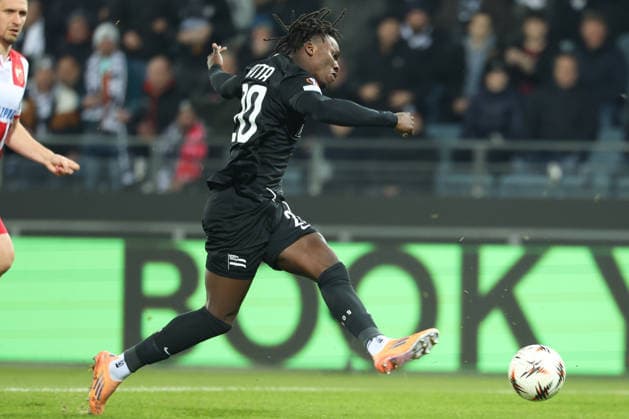 SOCCER - UEFA EL, Sturm vs Red Star GRAZ,AUSTRIA,11.DEC.25 - SOCCER - UEFA Europa League, SK Sturm Graz vs Red Star Belgrade. Image shows Seedy Jatta (Sturm).  GEPAxpictures xChrisxBauer