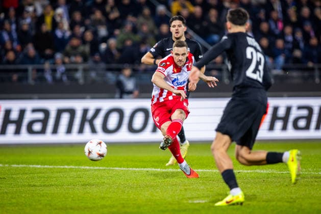 STURM GRAZ - CRVENA ZVEZDA Timi Max Elsnik of Crvena Zvezda during the league phase of UEFA Europa league football match between SK Sturm Graz and FK Crvena Zvezda Belgrade. Graz, Austria, December 11, 2025. Photo by Branislav Racko Copyright: xx 080A3471