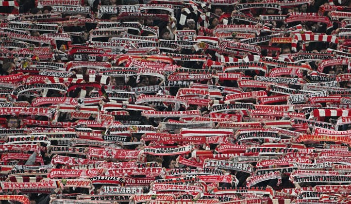 11 12 2025, xsltx, Football UEFA Europa League, VfB Stuttgart Maccabi Tel Aviv v l Fans, Mood, Scarves, Flags VfB Stuttgart Stuttgart