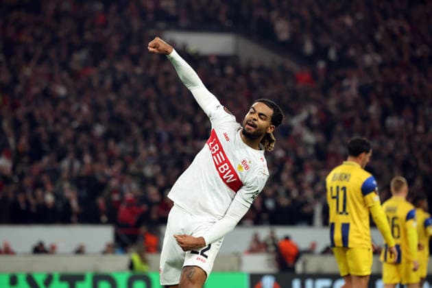 11 12 25 VfB Stuttgart Maccabi Tel Aviv FC Germany, Stuttgart, 11 12 2025, Football, UEFA Europa League, Season 2025 2026, VfB Stuttgart Maccabi Tel Aviv FC Lorenz Assignon VfB Stuttgart Jubel Tor 1 0 Assignon