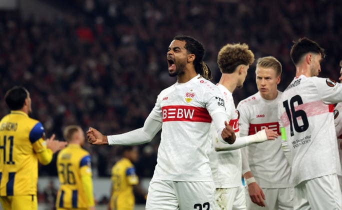 11 12 25 VfB Stuttgart Maccabi Tel Aviv FC Germany, Stuttgart, 11 12 2025, Football, UEFA Europa League, Season 2025 2026, VfB Stuttgart Maccabi Tel Aviv FC Lorenz Assignon VfB Stuttgart Jubel Tor 1 0 Assignon