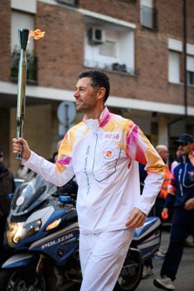 December 11, 2025, Pontedera, Rome, Italy: The Olympic Torch passes through Pontedera, the city of motors for the Milan Cortina 2026 Winter Olympics . Pontedera, Italy 11 December 2025 The Milan Cortina 2026 Olympic Torch.  - ZUMAa289 20251211_zia_a289_097 Copyright: xStefanoxDallexLuchex