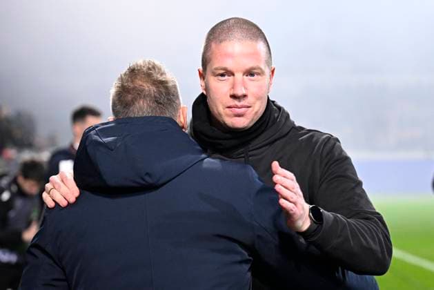 Midtjylland v KRC Genk - UEFA Europa League MIDTJYLLAND, DENMARK - DECEMBER 11 : Fink Thorsten head coach of KRC Genk and Tullberg Mike coach of Midtjylland during the UEFA Europa League 2025 26 League Phase MD6 match between Midtjylland and KRC Genk on December 11, 2025 in Midtjylland, Denmark, 11 12 2025 Midtjylland Denmark  Copyright: xTomasxSiskx