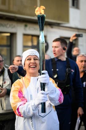 December 11, 2025, Pontedera, Rome, Italy: The Olympic Torch passes through Pontedera, the city of motors for the Milan Cortina 2026 Winter Olympics . Pontedera, Italy 11 December 2025 The Milan Cortina 2026 Olympic Torch.  - ZUMAa289 20251211_zia_a289_100 Copyright: xStefanoxDallexLuchex