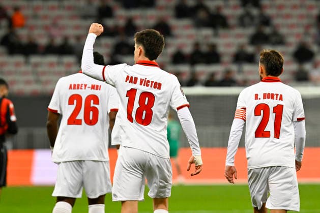 FOOTBALL : OGC Nice VS Sporting Braga - UEFA Europa League - 11 12 2025 Joy SC Braga - But Pau Victor - UEFA Europa League match between OGC Nice and SC Braga on December 11, 2025 at the Allianz Riviera in Nice. NiceFrance  Copyright: xWilliamxCannarellax