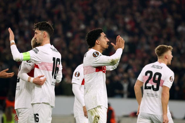 11 12 25 VfB Stuttgart Maccabi Tel Aviv FC Germany, Stuttgart, 11 12 2025, Football, UEFA Europa League, Season 2025 2026, VfB Stuttgart Maccabi Tel Aviv FC Tiago Tomas VfB Stuttgart Jubel Tor 2 0 Tomas