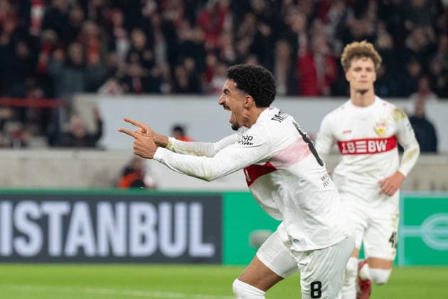 Goal to 2 0 by Tiago Tomas VfB Stuttgart, 08 assist by Deniz Undav VfB Stuttgart 26 , cheer, cheer, cheer his goal GER, VfB Stuttgart vs Maccabi Tel Aviv, Football, UEFA Europa League, Men, Matchday 6, Match 2025 2026, 11 12 2025, GER, VfB Stuttgart vs Maccabi Tel Aviv, Football, UEFA Europa League, Men, Matchday 6, Match 2025 2026, 11 12 2025 Stuttgart Copyright: xEibner-Pressefoto WolfgangxFrankx EP_WFK