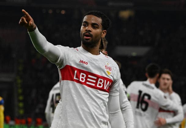 11 12 2025, xsltx, Football UEFA Europa League, VfB Stuttgart Maccabi Tel Aviv v l Lorenz Assigon VfB Stuttgart celebrate the goal, The goal celebration for 1 0 Stuttgart