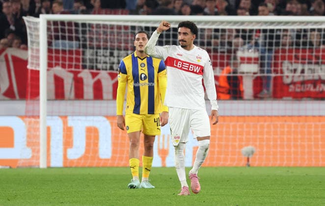 Stuttgart, soccer UEFA Europa League, season 2025 2026, VfB Stuttgart vs Maccabi Tel Aviv, cheering after the 2-0 goal, scorer Tiago Tomas VfB