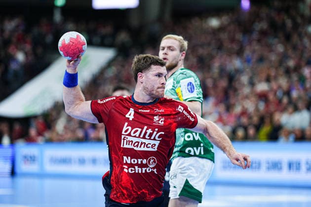 Throw Goal Johannes Golla SG Flensburg Handewitt, 04 GER, SG Flensburg Handewitt vs Fuechse Berlin, Handball, Bundesliga, Matchday 16, Season 2026 2026, 11 12 2025 GER, SG Flensburg Handewitt vs Fuechse Berlin, Handball, Bundesliga, Matchday 16, Season 2026 2026, 11 12 2025 Flensburg Copyright: xEibner-Pressefoto MarcelxvonxFehrnx EP_MFN
