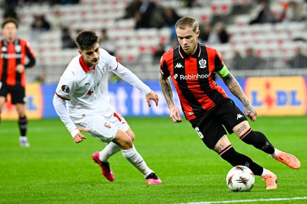 FOOTBALL : OGC Nice VS Sporting Braga - UEFA Europa League - 11 12 2025 Melvin Bard (OGC Nice) - UEFA Europa League match between OGC Nice and SC Braga on December 11, 2025 at the Allianz Riviera in Nice. NiceFrance  Copyright: xWilliamxCannarellax