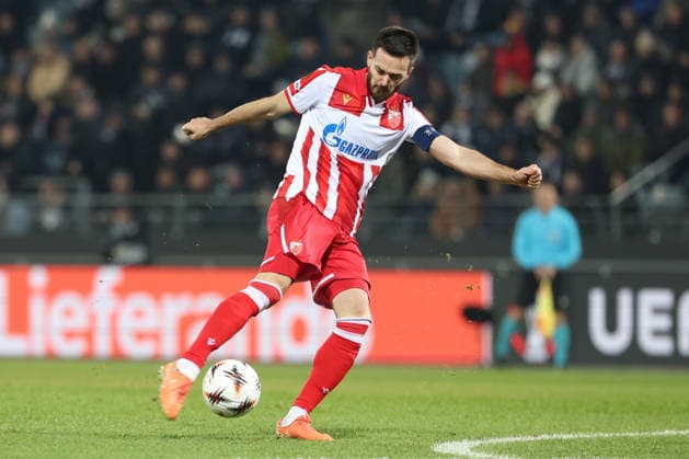 SOCCER - UEFA EL, Sturm vs Red Star GRAZ,AUSTRIA,11.DEC.25 - SOCCER - UEFA Europa League, SK Sturm Graz vs Red Star Belgrade. Image shows Mirko Ivanic (Red Star).  GEPAxpictures xChrisxBauer