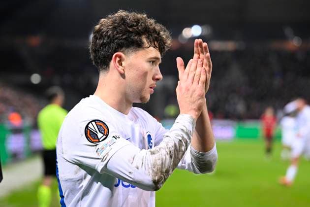Midtjylland v KRC Genk - UEFA Europa League MIDTJYLLAND, DENMARK - DECEMBER 11 : Karetsas Konstantinos midfielder of KRC Genk during the UEFA Europa League 2025 26 League Phase MD6 match between Midtjylland and KRC Genk on December 11, 2025 in Midtjylland, Denmark, 11 12 2025 Midtjylland Denmark  Copyright: xTomasxSiskx