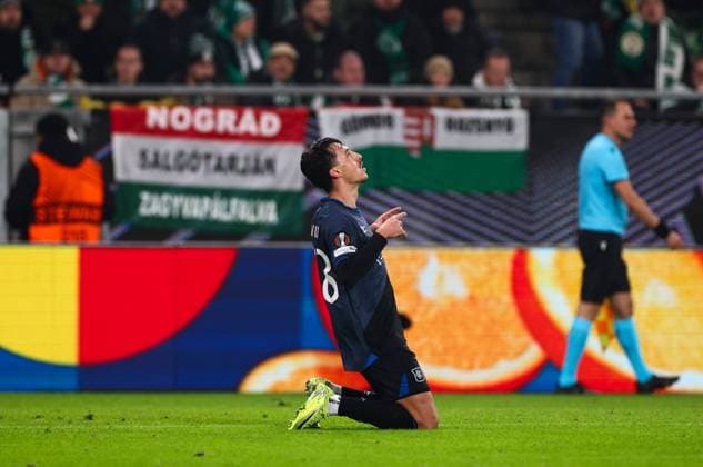 Bojan Miovski of Rangers celebrates scoring his sides first goal during UEFA Europa League league phase match at the Groupama Arena, Budapest. Ferencvaros v Rangers - UEFA Europa League - League Phase - Groupama Arena, Budapest, Hungary - 11 Dec 2025Budapest Groupama Arena United Kingdom  Copyright: xO Rourke RangersxFC Shutterstockx 16081545aj