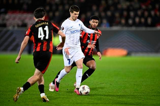 Midtjylland v KRC Genk - UEFA Europa League MIDTJYLLAND, DENMARK - DECEMBER 11 : Steuckers Jarne forward of KRC Genk during the UEFA Europa League 2025 26 League Phase MD6 match between Midtjylland and KRC Genk on December 11, 2025 in Midtjylland, Denmark, 11 12 2025 Midtjylland Denmark  Copyright: xTomasxSiskx
