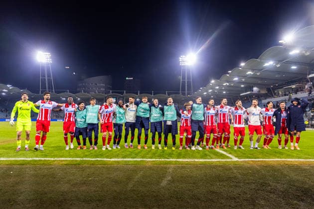 STURM GRAZ - CRVENA ZVEZDA Players of Crvena Zvezda cheer to the fans after the league phase of UEFA Europa league football match between SK Sturm Graz and FK Crvena Zvezda Belgrade. Graz, Austria, December 11, 2025. Photo by Branislav Racko Copyright: xx 080A4757