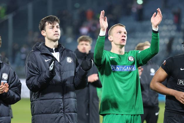 SOCCER - UEFA EL, Sturm vs Red Star GRAZ,AUSTRIA,11.DEC.25 - SOCCER - UEFA Europa League, SK Sturm Graz vs Red Star Belgrade. Image shows Daniil Khudiakov and Oliver Christensen (Sturm).  GEPAxpictures xChrisxBauer