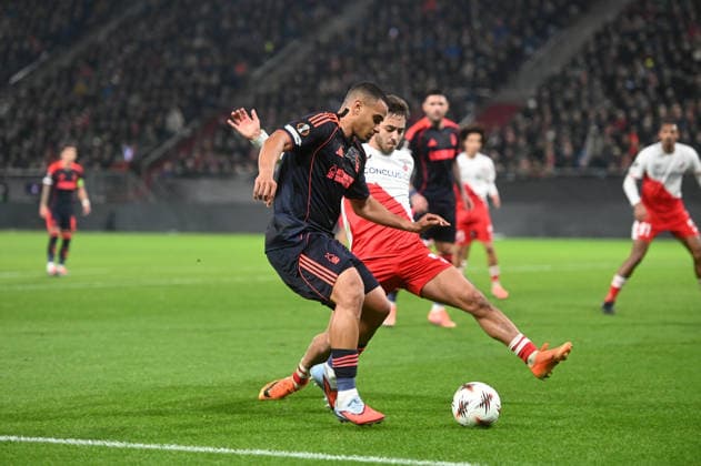 Utrecht The Netherlands 11th December 2025 Football UEFA Europa League FC Utrecht vs Nottingham Forest Football Club in Stadion Galgenwaard. Murillo attacks for Forest. Souffian El Karouani defends Notts Forest, soccer, match, game,