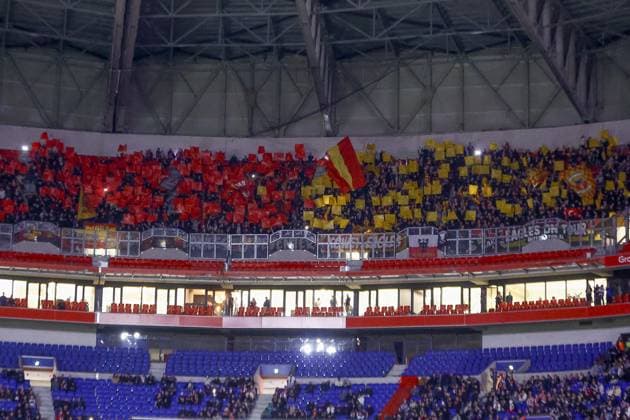 LYON , 17-11-2025 , Groupama Stadium , season 2025 2026 , UEFA Europa League League phase . match between Olympique Lyon and Go Ahead Eagles, Picture shows Go Ahead Eagles fans in the stands. Olympique Lyon - Go Ahead Eagles  x200123496x Copyright: