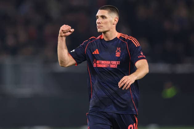 Utrecht, Netherlands, 11th December 2025. Nikola MilenkoviÄ‡ of Nottingham Forest celebrates after Igor Jesus (not pictured) of Nottingham Forest scores to make it 2-1 during the FC Utrecht vs Nottingham Forest UEFA Europa League match at Stadion Galgenwaard, Utrecht. Picture credit should read: Paul Terry Sportimage EDITORIAL USE ONLY. No use with unauthorised audio, video, data, fixture lists, club league logos or live services. Online in-match use limited to 120 images, no video emulation. No use in betting, games or single club league player publications. SPI_050_PT_Utrecht_Notts_Forest_ SPI-4361-0050