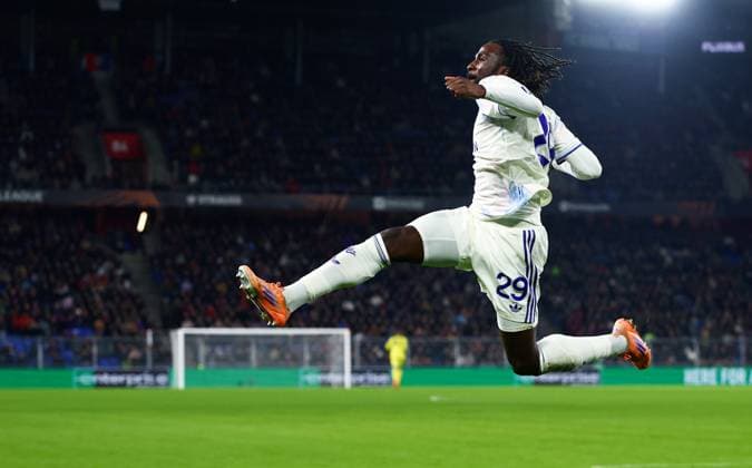 Evann Guessand of Aston Villa celebrates scoring a goal after making the score 0-1. FC Basel v Aston Villa, UEFA Europa League, Group Stage, Football, St. Jakob-Park, Basel, Switzerland - 11 Dec 2025Basel St. Jakob-Park Switzerland EDITORIAL USE ONLY No use with unauthorised audio, video, data, fixture lists, club league logos or live services. Online in-match use limited to 120 images, no video emulation. No use in betting, games or single club league player publications. Copyright: xJamesxMarsh Shutterstockx 16080606az