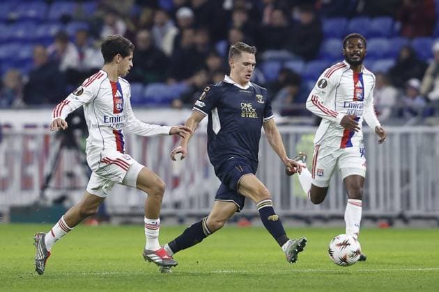 LYON , 17-11-2025 , Groupama Stadium , season 2025 2026 , UEFA Europa League League phase . match between Olympique Lyon and Go Ahead Eagles, Picture shows Eagles player Oskar Sivertsen Olympique Lyon - Go Ahead Eagles  x200124053x Copyright: