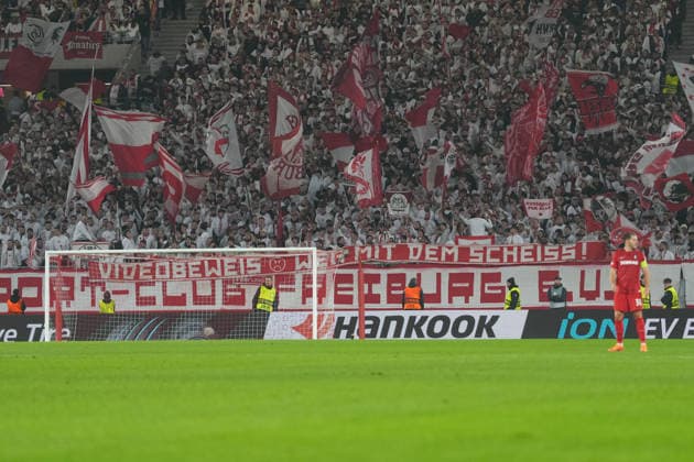 Banner of the fans and Ultras in the stands, banner, against the VAR , Germany, football, UEFA Europa League, matchday 6, league phase, 2025 2026, SC Freiburg vs FC Salzburg, 11 12 2025, Europa Park Stadion, Freiburg, Germany Freiburg Europa Park Stadion Baden Württemberg Germany Copyright: xArnexAmbergx