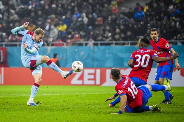 BUCHAREST , 11-12-2025 , National Arena , season 2025 2026 , UEFA Europa League football , League phase matchday 6 , match between FC Steaua Boekarest and Feyenoord , picture shows Feyenoord player Casper Tengstedt FCSB - Feyenoord  x200124441x Copyright: