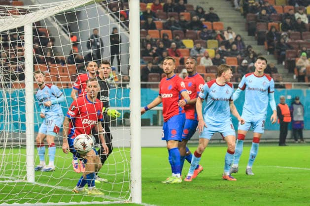 November, 11, 2025, UEFA EUROPA LEAGUE, League phase, Matchday 6, FCSB vs Feyenoord, Bucharest, National Arena Stadium 17 Casper Tengstedt scores a goal with his head his side equiliser