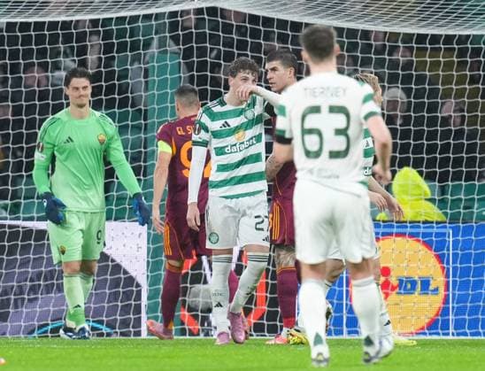 Arne Engels of Celtic reacts after missing a penalty kick just before half-time. Celtic v Roma, UEFA Europa League, Group Stage, Football, Celtic Park, Glasgow, Scotland, UK - 11 Dec 2025Glasgow Celtic Park United Kingdom EDITORIAL USE ONLY No use with unauthorised audio, video, data, fixture lists, club league logos or live services. Online in-match use limited to 120 images, no video emulation. No use in betting, games or single club league player publications. Copyright: xStuartxWallace Shutterstockx 16080577bv