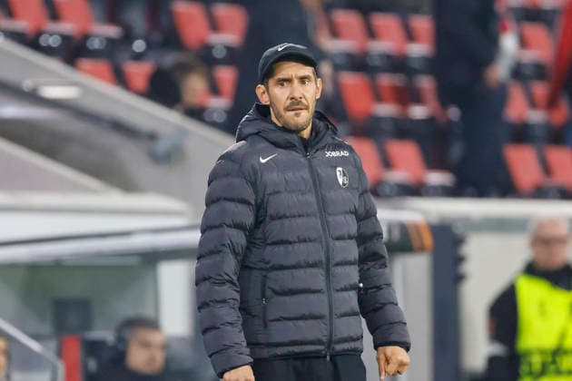 Julian Schuster SC Freiburg, Coach , Germany, Football, UEFA Europa League, Matchday 6, 2025 2026, SC Freiburg vs RB Salzburg, 11 12 2025, Europa Park Stadion Freiburg , Freiburg im Breisgau, Germany Freiburg im Breisgau Europa Park Stadion Freiburg Baden Württemberg Germany Copyright: xGrantxHubbsx