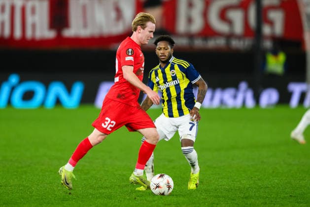 251211 Markus Haaland of Brann during the UEFA Europa League football match between Brann and Fenerbache on December 11, 2025 in Bergen Photo Marius Simensen BILDBYRAN COP 238 MM0053 bbeng fotboll football soccer fotball uefa europa league brann fenerbache  Copyright: MARIUSxSIMENSEN BB251211ZE037