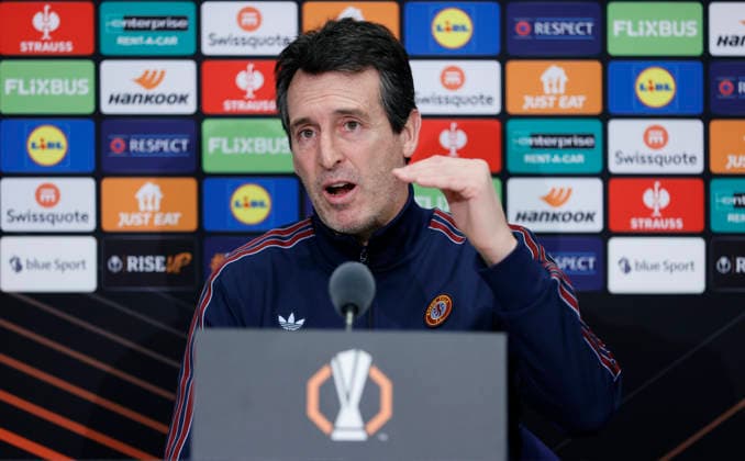 Basel, Switzerland December10, 2025 UEFA Europa League Soccer Match Press Conference Aston Villa FC vs FC Basel 1893 with Spanish Ason Villa Head Coach Unai Emery, Stadion St Jakob Park UEFA Europa League Aston Villa FC vs FC Basel 1893