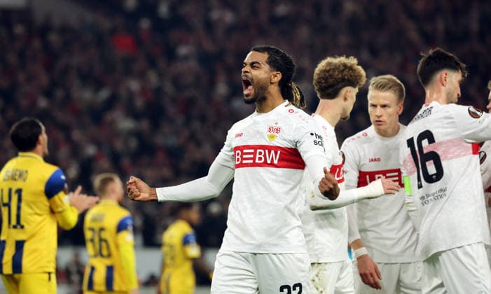 11 12 25 VfB Stuttgart Maccabi Tel Aviv FC Germany, Stuttgart, 11 12 2025, Football, UEFA Europa League, Season 2025 2026, VfB Stuttgart Maccabi Tel Aviv FC Lorenz Assignon VfB Stuttgart Jubel Tor 1 0 Assignon