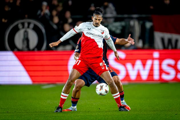 FC Utrecht forwarder Sebastien Haller during the match FC Utrecht vs Nottingham Forest FC at the Stadium de Galgenwaard for the Europa League League phase Matchday 6 season 2025 2026 in UTRECHT, Netherlands on 11 december 2025, photo by Marcel van Dorst EYE4images DeFodi Images