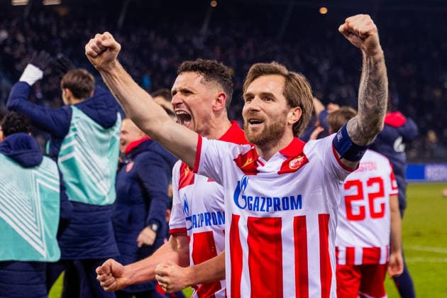 STURM GRAZ - CRVENA ZVEZDA Aleksandar Katai of Crvena Zvezda celebrates after during the league phase of UEFA Europa league football match between SK Sturm Graz and FK Crvena Zvezda Belgrade. Graz, Austria, December 11, 2025. Photo by Branislav Racko Copyright: xx 080A4639