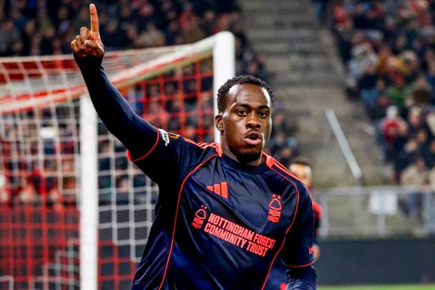 Arnaud Kalimuendo of Nottingham Forest celebrates after scoring his teams first goal FC Utrecht v Nottingham Forest FC, UEFA Europa League 2025 26 League Phase MD6, FC Utrecht v Nottingham Forest FC, Stadion Galgenwaard, December 11, 2025, Utrecht, Netherlands.