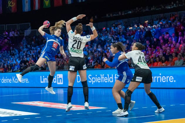 2025-12-12 France vs Germany ROTTERDAM, NETHERLANDS - DECEMBER 12: Clarisse Mairot of France during the IHF Worldchampionship 2025 1 2 final match for women, between France and Germany at Ahoy on December 12, 2025 in Rotterdam, Netherlands. Rotterdam Ahoy Netherlands Content not available for redistribution in The Netherlands directly or indirectly through any third parties. Copyright: xHenkxSeppenx