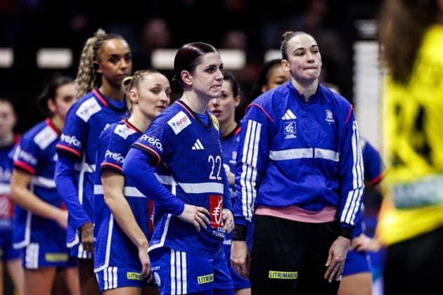 ROTTERDAM - French players react to Germany s loss in the World Handball Championship semi-final against France. ANP IRIS VAN DEN BROEK xVIxANPxSportx xxANPxIVx 544683692 originalFilename: 544683692.jpg