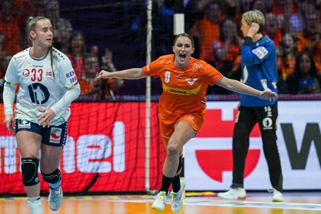 2025-12-12 Netherlands v Norway - IHF World Women s Handball Championship ROTTERDAM, NETHERLANDS - DECEMBER 12: Larissa Nusser of The Netherlands celebrates during the IHF World Women s Handball Championship match between Netherlands and Norway at Ahoy on December 12, 2025 in Rotterdam, Netherlands. Rotterdam Ahoy Netherlands Content not available for redistribution in The Netherlands directly or indirectly through any third parties. Copyright: xHenkxSeppenx