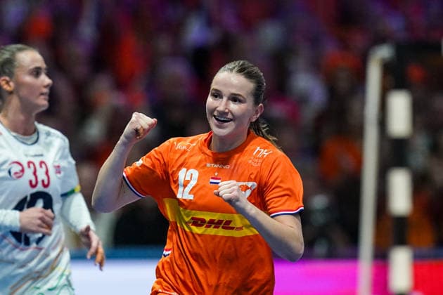 2025-12-12 Netherlands v Norway - IHF World Women s Handball Championship ROTTERDAM, NETHERLANDS - DECEMBER 12: Bo van Wetering of The Netherlands celebrates after scoring during the IHF World Women s Handball Championship match between Netherlands and Norway at Ahoy on December 12, 2025 in Rotterdam, Netherlands. Rotterdam Ahoy Netherlands Content not available for redistribution in The Netherlands directly or indirectly through any third parties. Copyright: xHenkxSeppenx