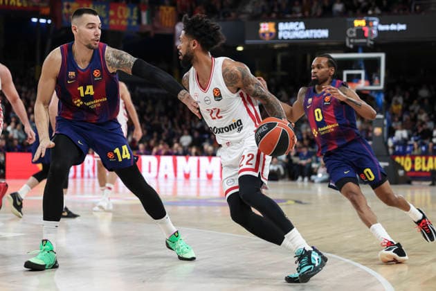 December 12, 2025, Barcelona, Barcelona, Spain: Tyler Dorsey of Olympiacos Piraeus in action during the EuroLeague Regular Season Round 15 match played between FC Barcelona, Barca and Olympiacos Piraeus at Palau Blaugrana on December 12, 2025 in Barcelona, Spain. Barcelona Spain - ZUMAa181 20251212_zaa_a181_131 Copyright: xJavierxBorregox