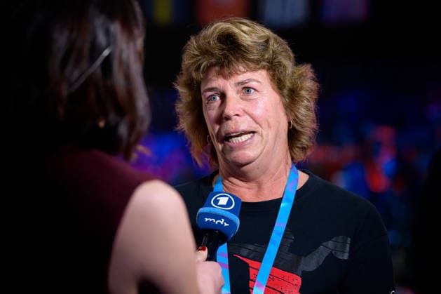 Handball, Womens World Championship, semi-final France Germany Andrea Bölk Boelk interviewed by ARD Rotterdam Ahoy Netherlands